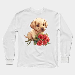 Valentine Labrador Retriever Dog Giving Flowers Long Sleeve T-Shirt